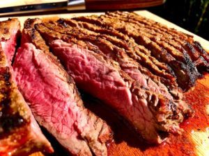 Sliced Flank Steak on cutting board