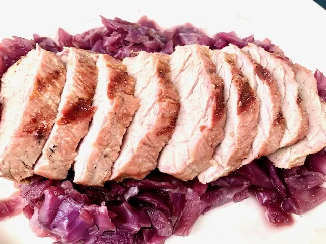 Sliced Pork Tenderloin and Red Cabbage