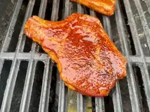 Marinated Pork Chops on grill grates