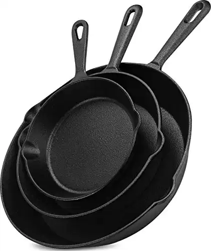 Utopia Kitchen Saute Fry Pan - Pre-Seasoned Cast Iron Skillet Set 3-Piece - Frying Pan - 6 Inch, 8 Inch and 10 Inch Cast Iron Set (Black)