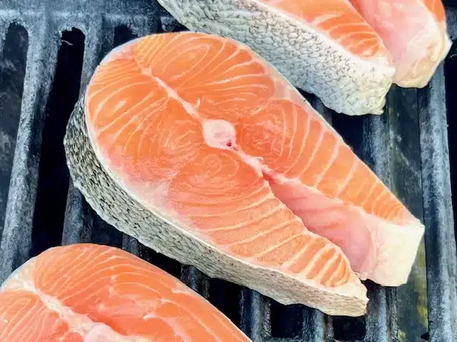 Salmon Steak on the grill