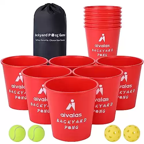 Aivalas Yard Pong Outdoor Games Set, Giant Yard Pong Game for Adults and Family with 12 Buckets, 4 Balls and a Carrying Bag, Giant Pong for Beach, Camping, Lawn and Backyard