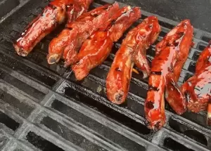 Grilled Chinese Spare Ribs laying on grill grates